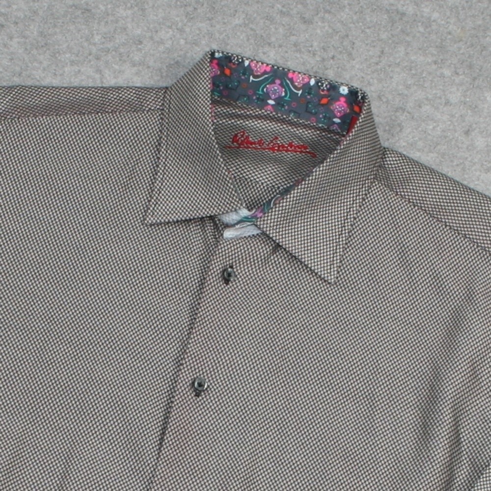Robert Graham Mens Button Down Shirt XL Gray Micro Pattern Contrast Cuff